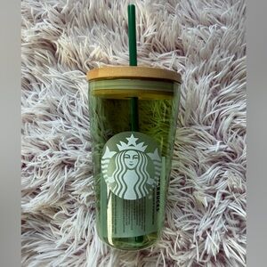 Starbucks 16oz Green Glass Tumbler with Bamboo Lid